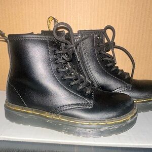 Dr. Martens Kids Black Boots with Yellow Stitching